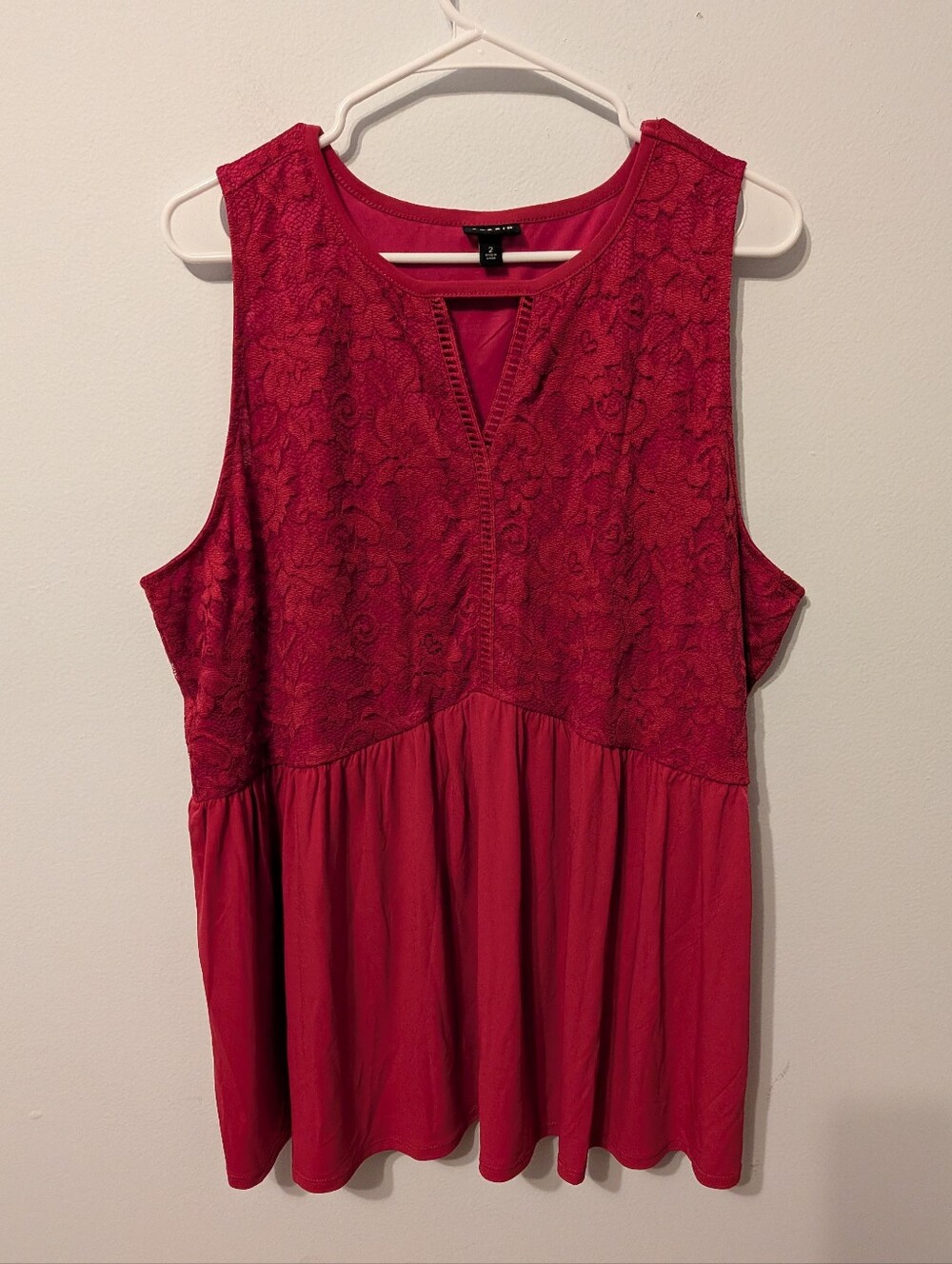 Torrid Red Mini Studio Knit Crew Neck Keyhole Lace Babydoll Tank Size 2X